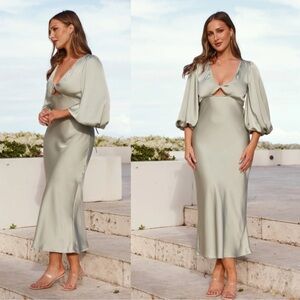 Billy J Cleo Midi Dress Olive Green NWT